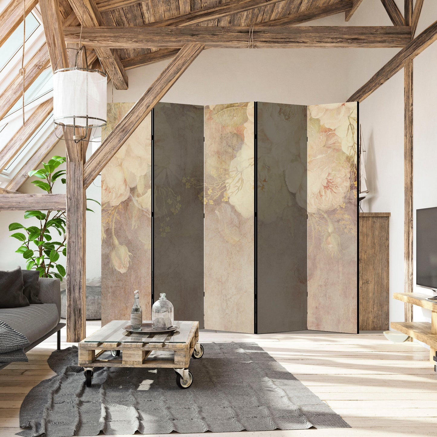 LUMASOUL One-sided screen 135x172 flowers Rustic